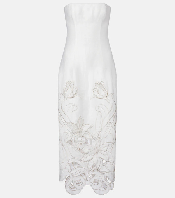  Leo Lin Leo Lin Rayna Floral-applique Linen-blend Bustier Gown 