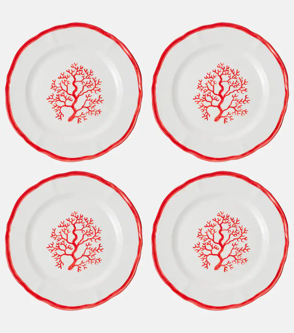  Les-ottomans Les-ottomans Coral Set Of 4 Ceramic Dinner Plates 