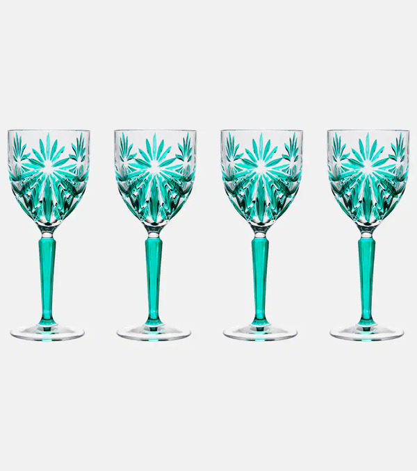  Les-ottomans Les-ottomans Set Of 4 Floral Crystal Wine Glasses 