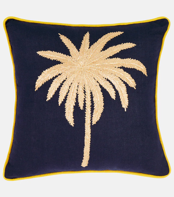  Les-ottomans Les-ottomans Tropical Embroidered Linen Cushion 