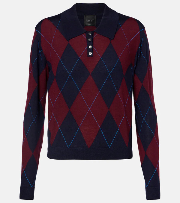  Leset Leset James Argyle Wool Polo Sweater 
