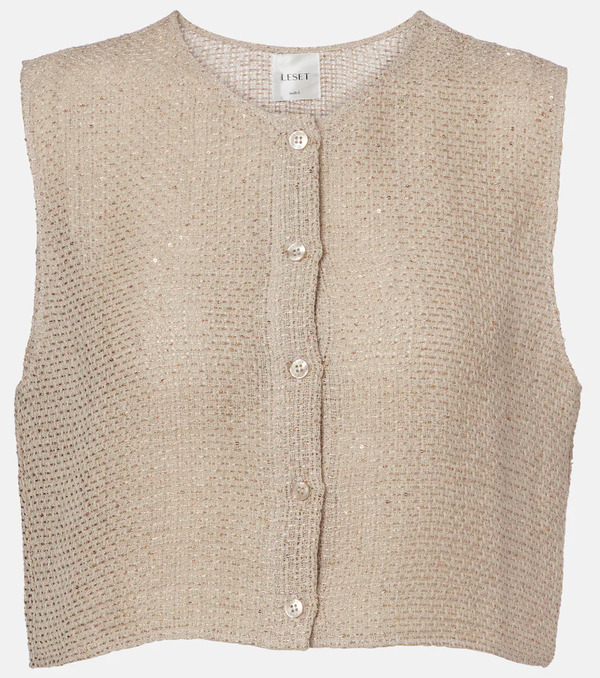  Leset Leset Stella Sequined Linen-blend Top 