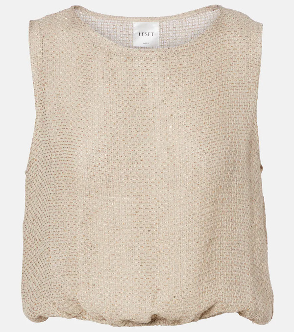  Leset Leset Stella Sequined Linen-blend Top 