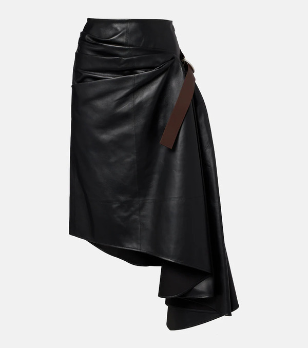  Loewe Loewe Asymmetric Draped Leather Midi Skirt 