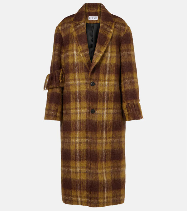  Loewe Loewe Checked Fringed Mohair And Wool Coat 