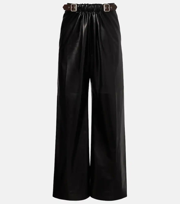  Loewe Loewe Gathered Leather Wide-leg Pants 