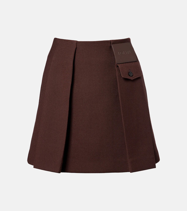 Loewe Loewe Leather-trimmed Pleated Wool And Silk Miniskirt 