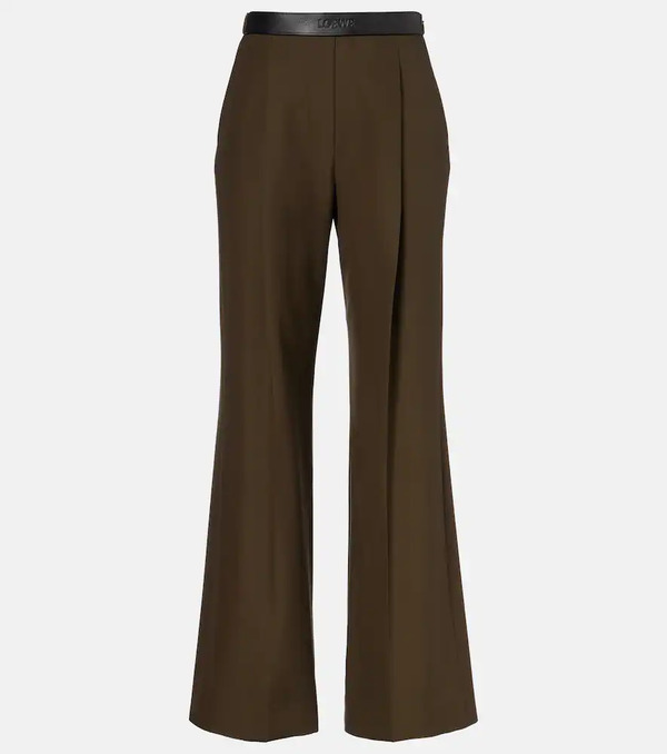  Loewe Loewe Leather-trimmed Pleated Wool Flared Pants 