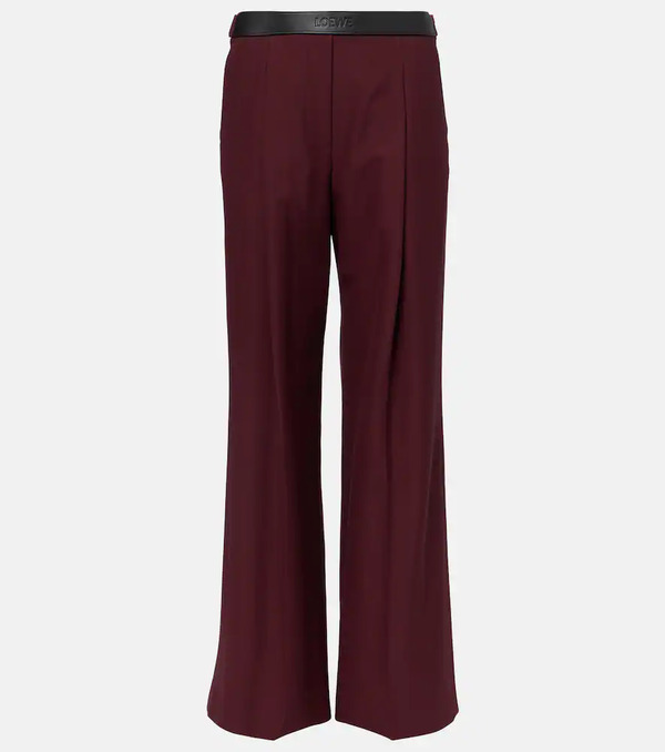  Loewe Loewe Leather-trimmed Wool Wide-leg Pants 
