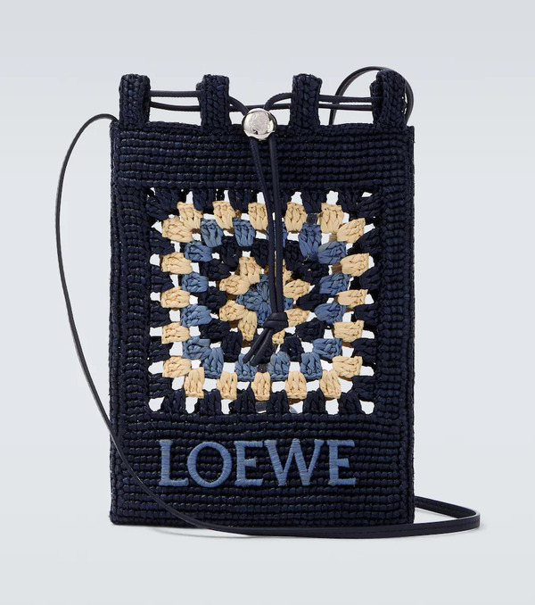  Loewe Loewe Paula's Ibiza Crochet Raffia Pouch With Strap 