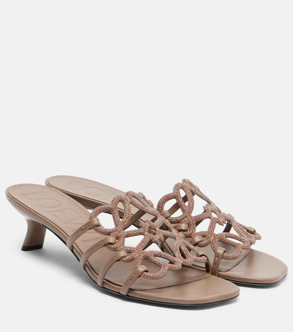  Loewe Loewe Petal Anagram Embellished Suede Mules 