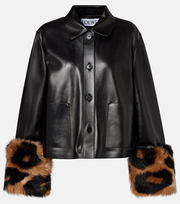  Loewe Loewe Shearling-trimmed Leather Jacket 