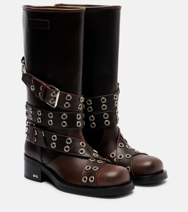  Mach & Mach Mach & Mach Buckle Belt Leather Biker Boots 