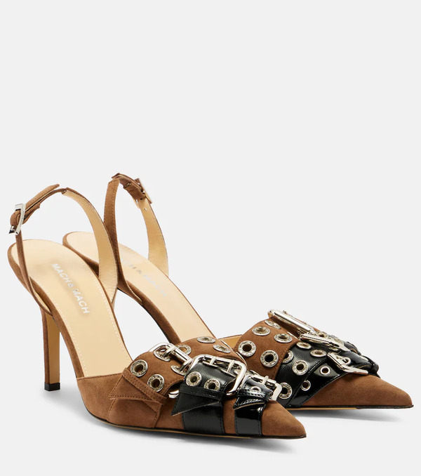  Mach & Mach Mach & Mach Buckle Belt 95 Suede Slingback Pumps 