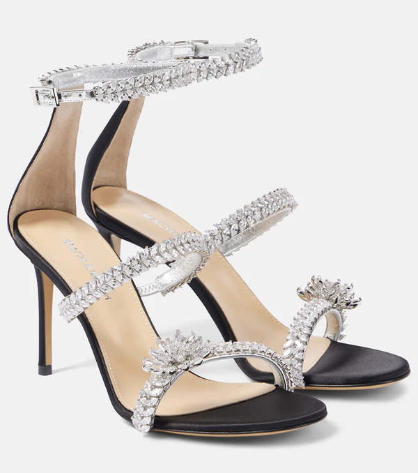  Mach & Mach Mach & Mach Crystal Flower Embellished Satin Sandals 