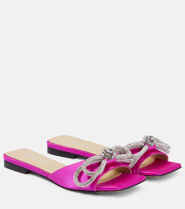  Mach & Mach Mach & Mach Double Bow Embellished Satin Mules 