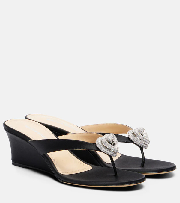  Mach & Mach Mach & Mach Double Heart Satin Wedge Thong Sandals 