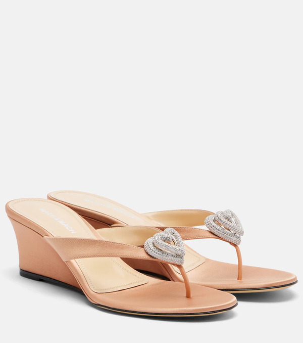  Mach & Mach Mach & Mach Double Heart Satin Wedge Thong Sandals 