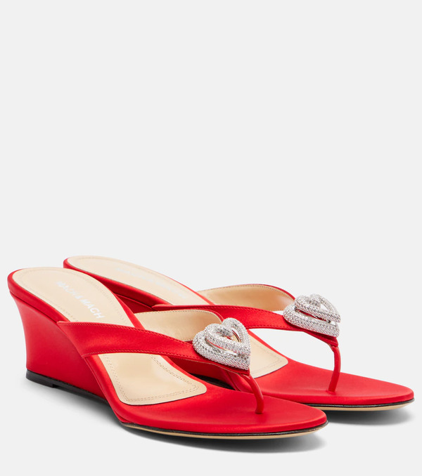  Mach & Mach Mach & Mach Double Heart Satin Wedge Thong Sandals 