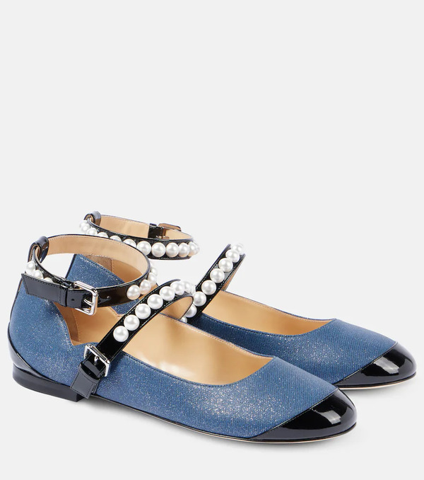  Mach & Mach Mach & Mach Embellished Denim Mary Jane Flats 