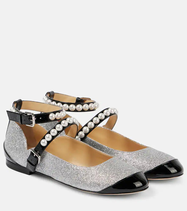  Mach & Mach Mach & Mach Embellished Glitter Mary Jane Flats 