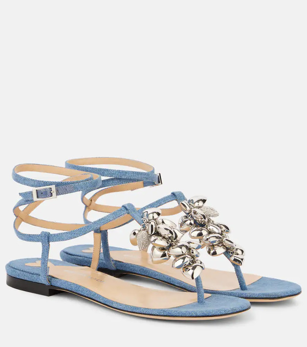  Mach & Mach Mach & Mach Puffy Heart Embellished Denim Thong Sandals 
