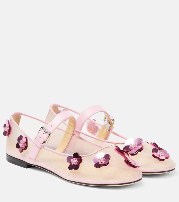  Mach & Mach Mach & Mach Sequined Leather-trimmed Mary Jane Flats 