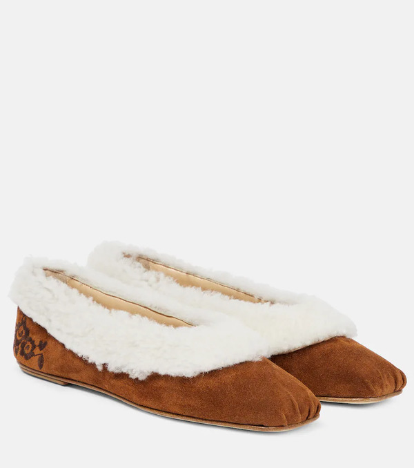  Magda Butrym Magda Butrym Embroidered Shearling Ballet Flats 