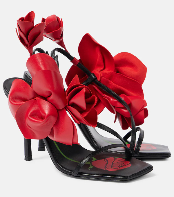  Magda Butrym Magda Butrym Floral-applique Leather Slingback Sandals 
