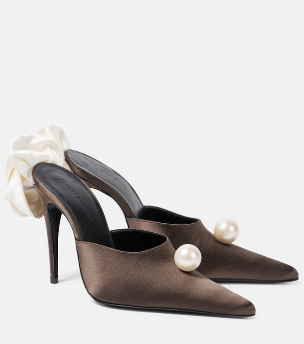  Magda Butrym Magda Butrym Floral-applique Satin Mules 