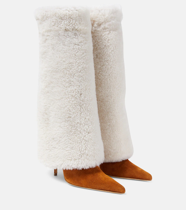  Magda Butrym Magda Butrym Shearling And Suede Knee-high Boots 
