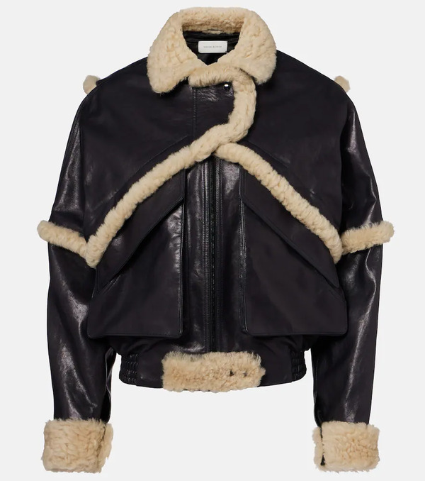  Magda Butrym Magda Butrym Shearling-trimmed Leather Bomber Jacket 