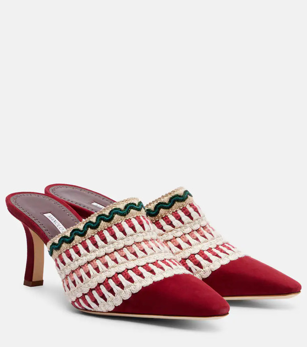  Manolo Blahnik Manolo Blahnik Alo 70 Embroidered Suede Mules 