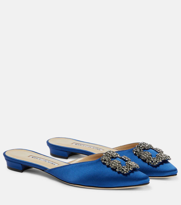  Manolo Blahnik Manolo Blahnik Hangisimuflat Embellished Satin Mules 