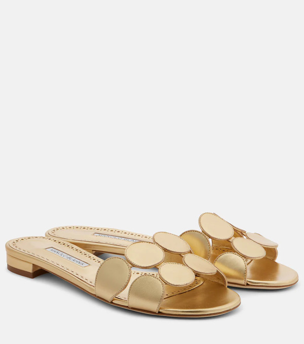  Manolo Blahnik Manolo Blahnik Haribalmuflat Metallic Leather Slides 