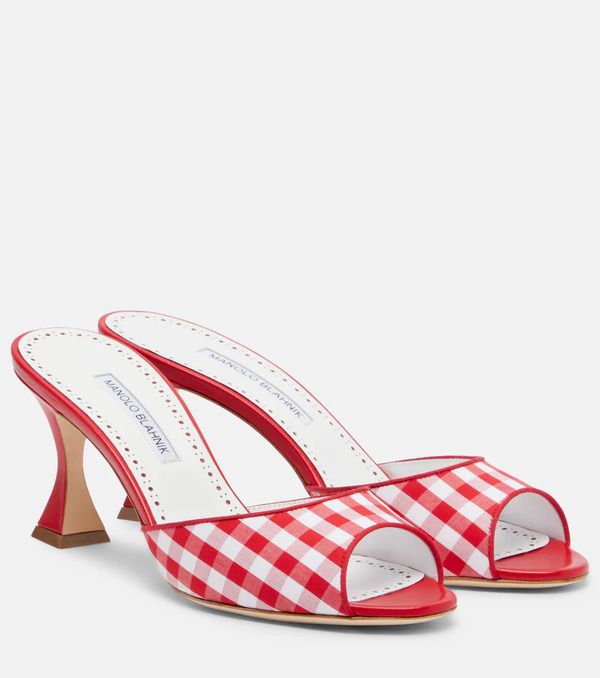  Manolo Blahnik Manolo Blahnik Jadara Leather-trimmed Gingham Mules 