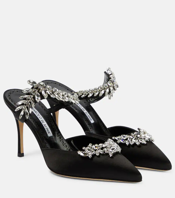  Manolo Blahnik Manolo Blahnik Lurum 90 Embellished Satin Mules 