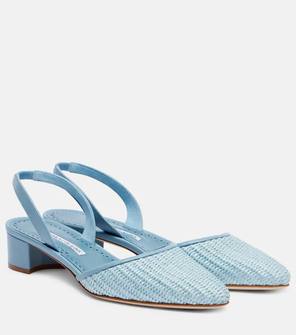  Manolo Blahnik Manolo Blahnik Raffro Raffia Slingback Pumps 