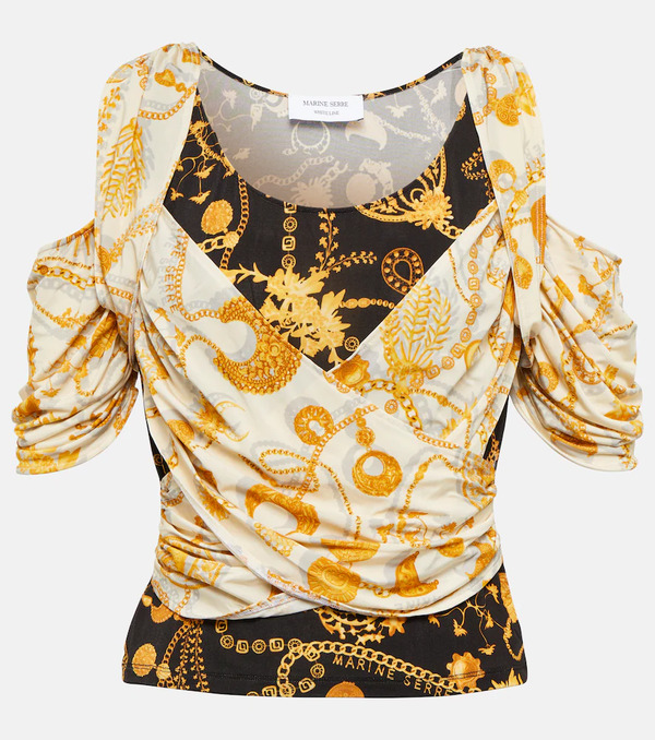  Marine Serre Marine Serre Draped Printed Cutout Top 