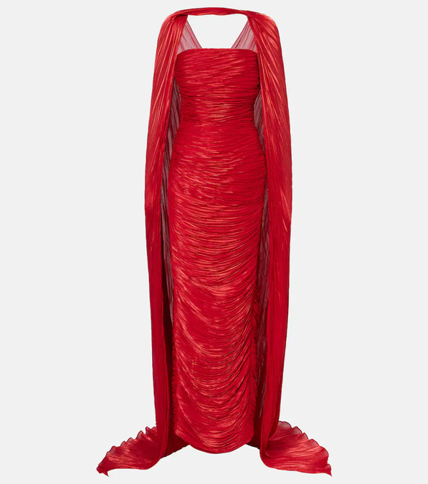  Marmar Halim Marmar Halim Caped Pleated Bustier Gown 
