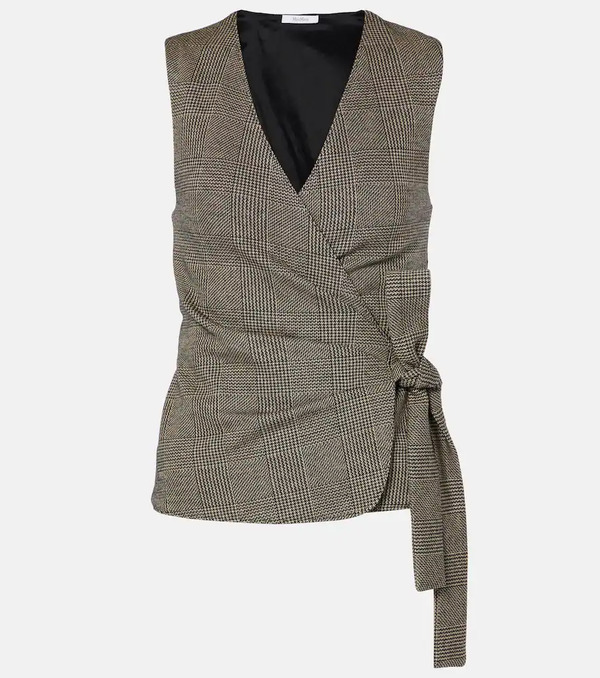  Max Mara Max Mara Adige Houndstooth Wool-blend Wrap Top 