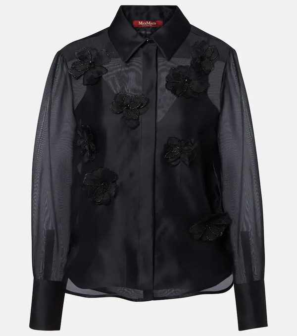  Max Mara Max Mara Agi Embellished Floral-applique Silk Blouse 