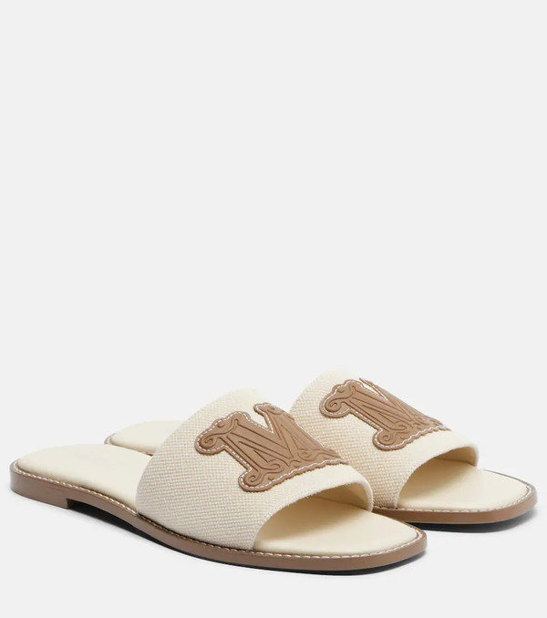  Max Mara Max Mara Caucaso Leather-trimmed Canvas Slides 