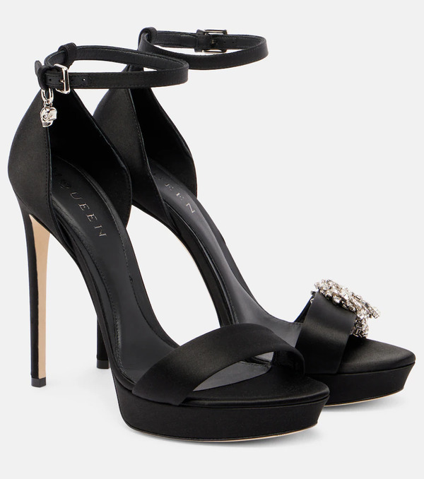  Mcqueen Mcqueen Jewel Embellished Satin Platform Sandals 