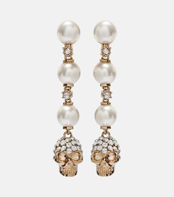  Mcqueen Mcqueen Skull Crystal-embellished Drop Earrings 