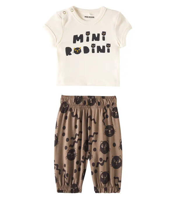  Mini Rodini Mini Rodini Baby Mini Rodini Cats T-shirt And Sweatpants Set 