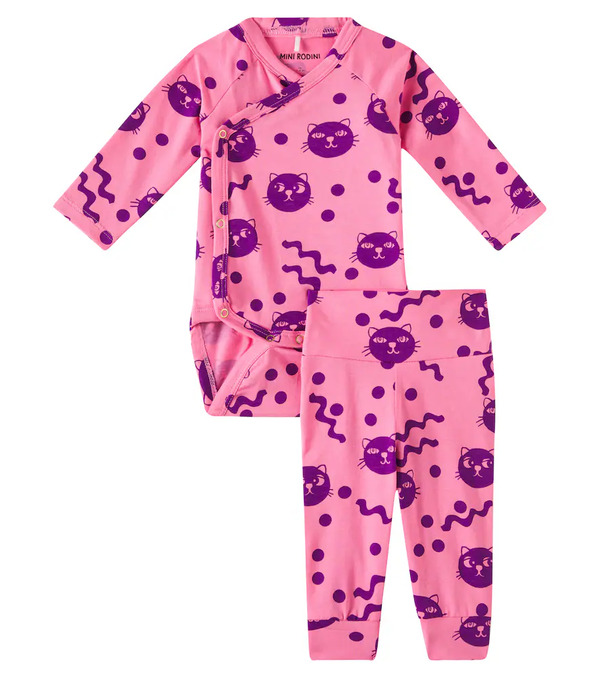  Mini Rodini Mini Rodini Baby Squiggly Cats Bodysuit And Leggings Set 