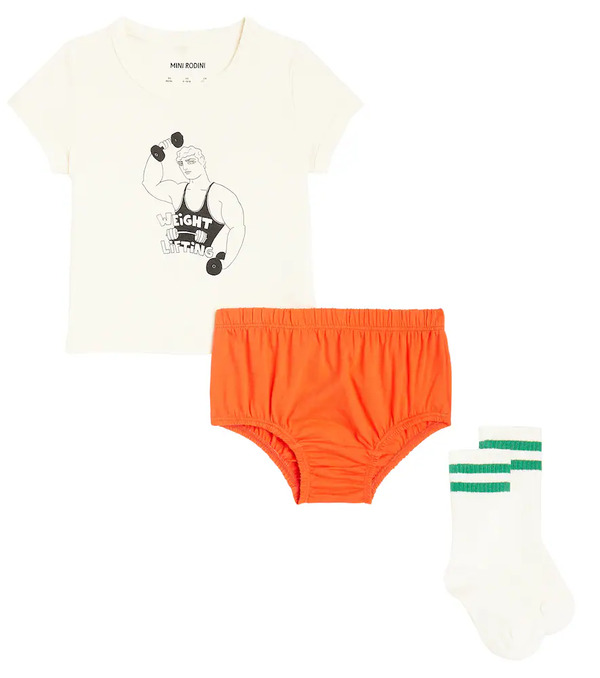  Mini Rodini Mini Rodini Baby Weight Lifting Top, Pants, And Socks Set 