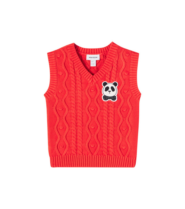  Mini Rodini Mini Rodini Panda Cable-knit Cotton Vest 