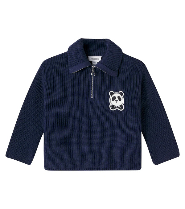  Mini Rodini Mini Rodini Panda Cotton Half-zip Sweater 